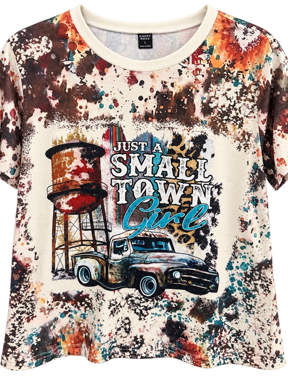 Emery Rose Cream 'Just a Small Town Girl' Western Graphic Truck Tee,Large